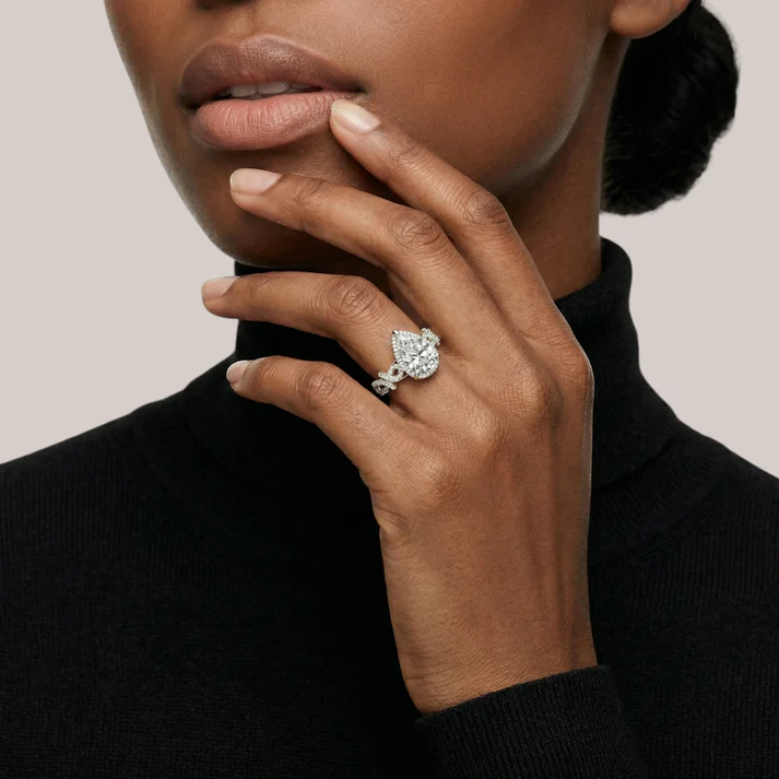 Infinie Signature Pear Cut Moissanite Engagement Ring in 925 Sterling Silver - Image 4